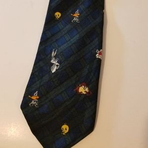 Looney Tunes Tie Navy and Green Bugs Bunny Taz Sylvester Tweety Bird Vintage